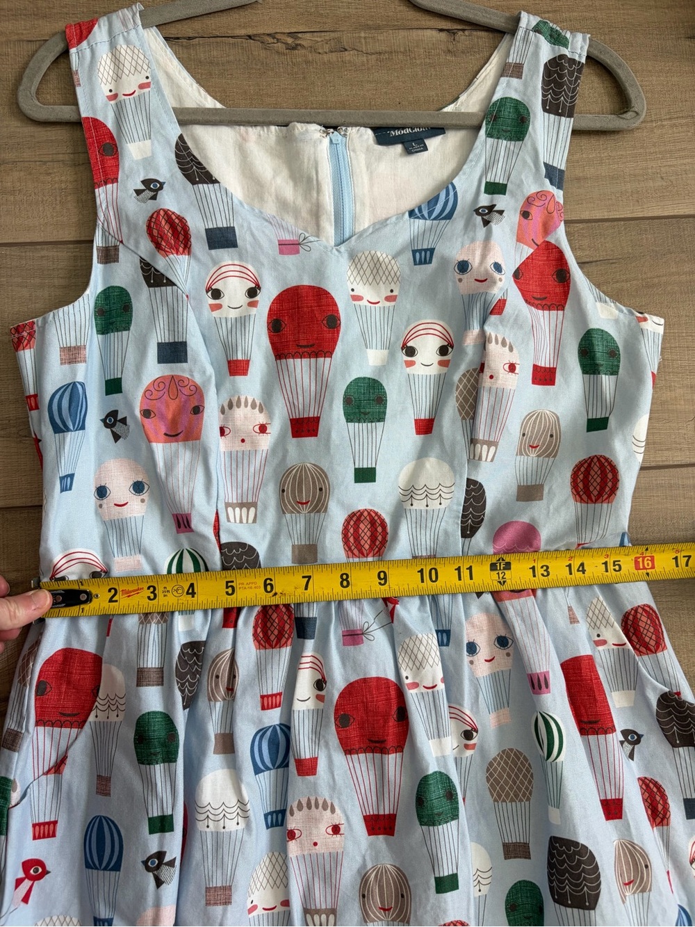 ModCloth x Fevour Handle with Care Light Blue Hot Air Balloon Whimsical Dress L - Picture 9 of 10